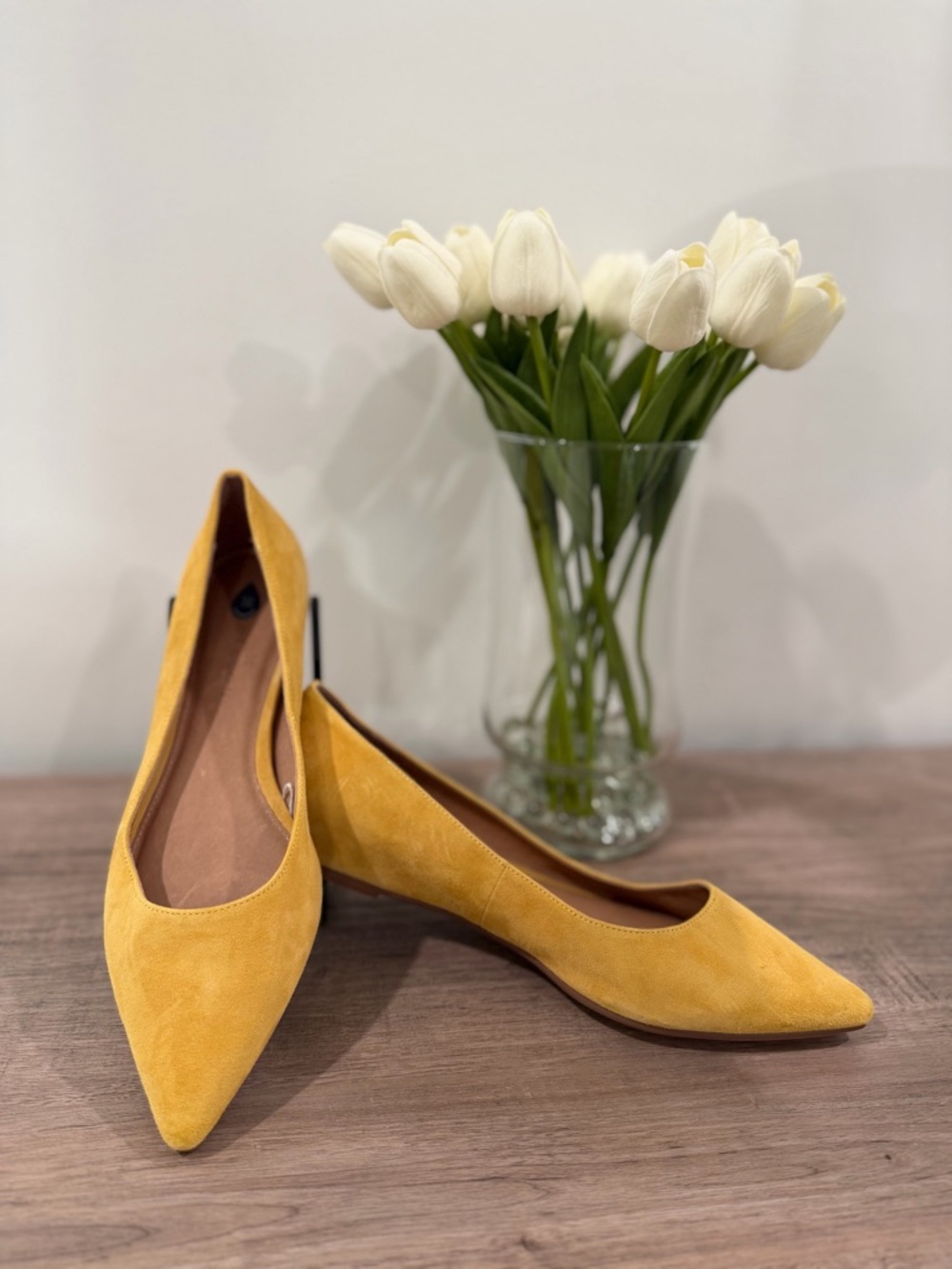 Caslon Genuine Leather Suede Pointed Toe Golden Yellow Flats